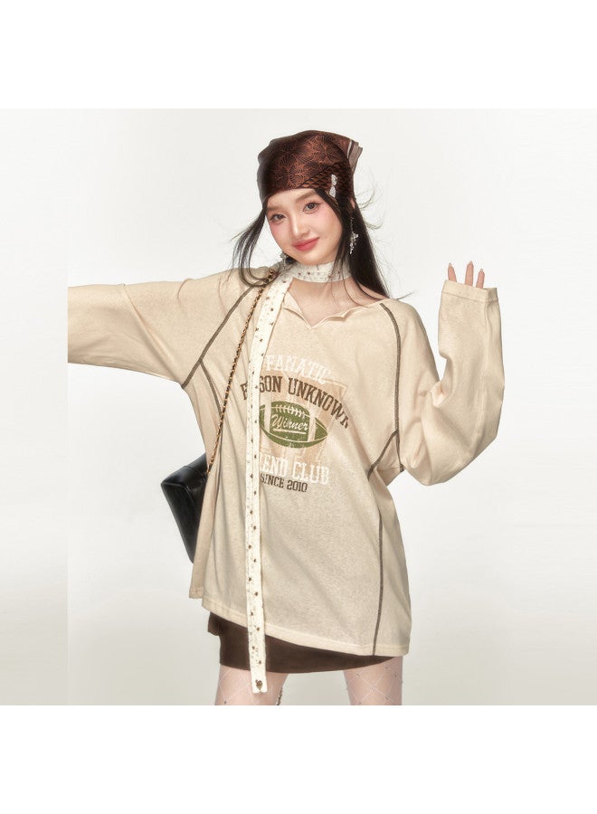 EPTISON Lightweight Long Sleeve T-shirt For Women - Summer Backless Design, Loose Overshirt With Vintage Print, Raglan Sleeves For Slimming Effect - Image 3