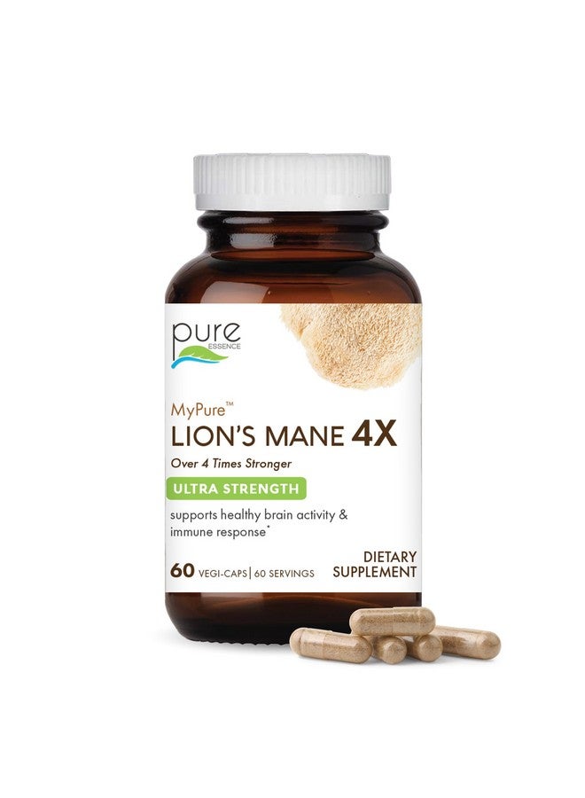PURE ESSENCE LABS MyPure Lion's Mane 4X - Ultra Strength Brain Support Supplement with 6:1 Hot Water Extract & 10:1 Extract for Cognitive Health, Focus, Memory & Mental Clarity, 60 Capsules - Image 1