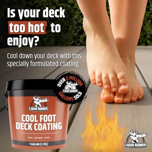 Liquid Rubber Cool Foot Deck Coating - Solar Protection Paint, Reduces Surface Temperatures by Up to 35%, Multi-Surface Cooling Decking Sealant, Waterproof, Durable Membrane, Pale Brown, 1 Gallon - Image 2