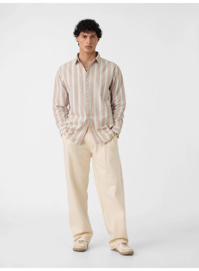 The Souled Store multicolour The Souled Store Men Seaside Striped Multicolour Regular Fit Cotton Linen Shirts for Men | Best Price UAE