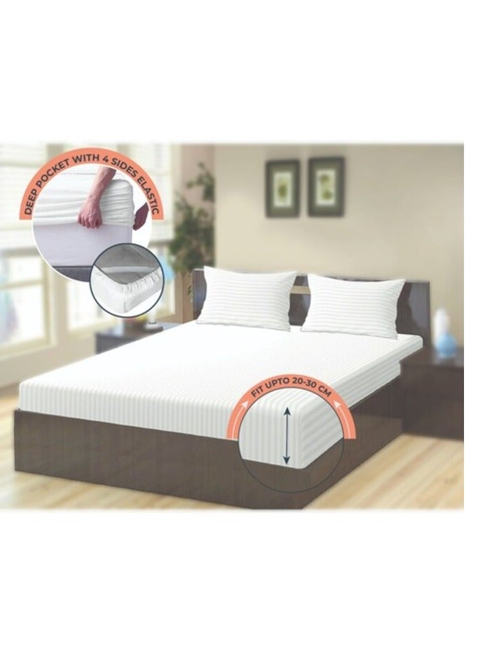 PROMASS Stripe Microfiber Olive Fitted Sheet -King 180 x 200 cm - Image 3