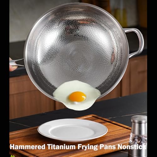Toutrop Titanium Hammered Pan Pro,Frying Pans Nonstick,Flat Bottom Non-Stick Wok With Lid and Steamer Basket,Durable Scratch-Resistant Titanium Pans for Cooking,14inch with Steamer - Image 4