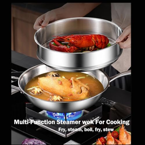 Toutrop Titanium Hammered Pan Pro,Frying Pans Nonstick,Flat Bottom Non-Stick Wok With Lid and Steamer Basket,Durable Scratch-Resistant Titanium Pans for Cooking,14inch with Steamer - Image 2
