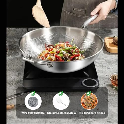 Toutrop Titanium Hammered Pan Pro,Frying Pans Nonstick,Flat Bottom Non-Stick Wok With Lid and Steamer Basket,Durable Scratch-Resistant Titanium Pans for Cooking,14inch with Steamer - Image 5