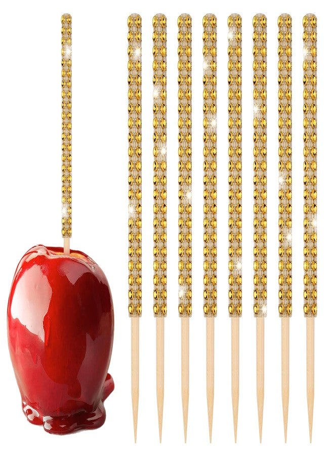 Victhur Candy Apple Sticks 36 Pieces Bling Candy Apple Bamboo Skewers with Rhinestones Diamond Mesh Wrap for Fruit Treats, Pop Bar, Dessert Table, Tea Party and Birthday Wedding - Image 1