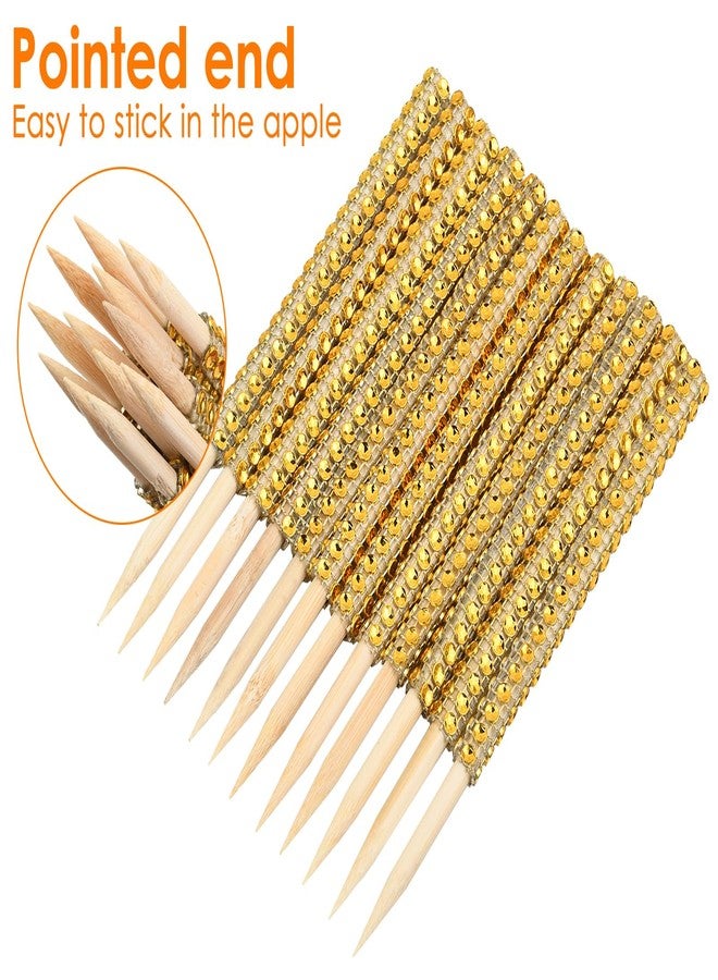Victhur Candy Apple Sticks 36 Pieces Bling Candy Apple Bamboo Skewers with Rhinestones Diamond Mesh Wrap for Fruit Treats, Pop Bar, Dessert Table, Tea Party and Birthday Wedding - Image 3