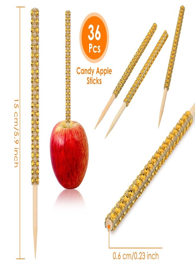 Victhur Candy Apple Sticks 36 Pieces Bling Candy Apple Bamboo Skewers with Rhinestones Diamond Mesh Wrap for Fruit Treats, Pop Bar, Dessert Table, Tea Party and Birthday Wedding - Image 2