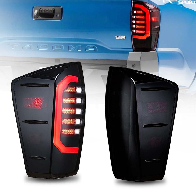 YUFANYA New Upgraded LED Tail Lights for 2016-2021 Toyota Tacoma,Smoked Black Full LED Taillights Assembly with Brake/Turn Signal/Reverse Lamp/Running Lights,3rd Gen Tacoma Accessories,Driver & Passenger Side - Image 1