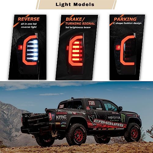 YUFANYA New Upgraded LED Tail Lights for 2016-2021 Toyota Tacoma,Smoked Black Full LED Taillights Assembly with Brake/Turn Signal/Reverse Lamp/Running Lights,3rd Gen Tacoma Accessories,Driver & Passenger Side - Image 2