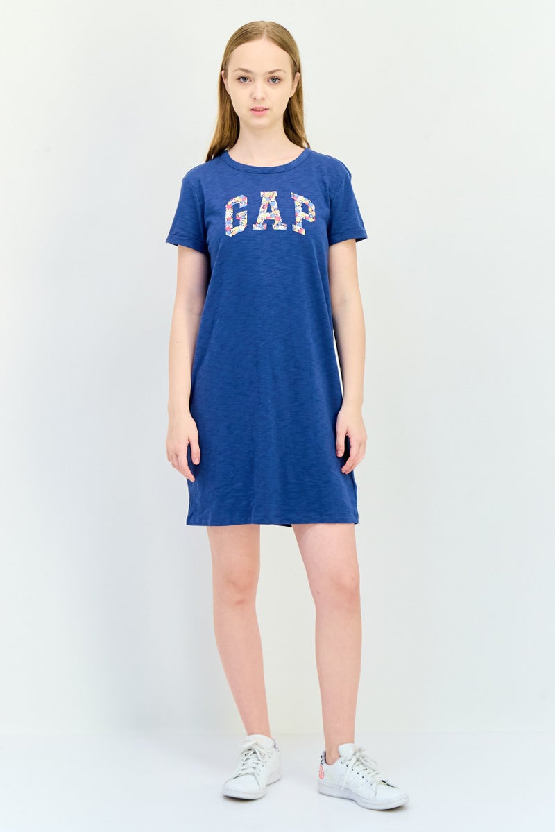 GAP Women Brand Logo Mini Dress, Blue - Image 4