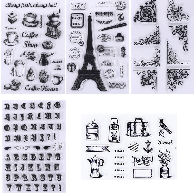 HRJZF 352 Pieces Acrylic Stamp Blocks Tools Set Include 339 Clear Stamp Blocks, 8 Pcs Colorful Craft Ink Pad 5 Pcs Clear Stamping Blocksfor Scrapbooking Card Making DIY - Image 5