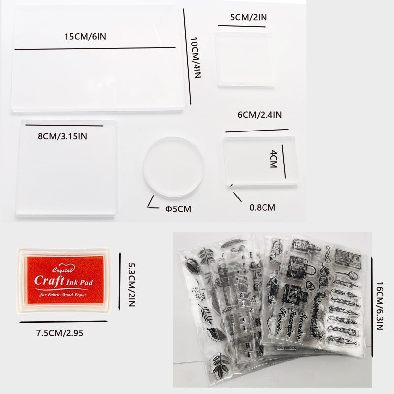 HRJZF 352 Pieces Acrylic Stamp Blocks Tools Set Include 339 Clear Stamp Blocks, 8 Pcs Colorful Craft Ink Pad 5 Pcs Clear Stamping Blocksfor Scrapbooking Card Making DIY - Image 2