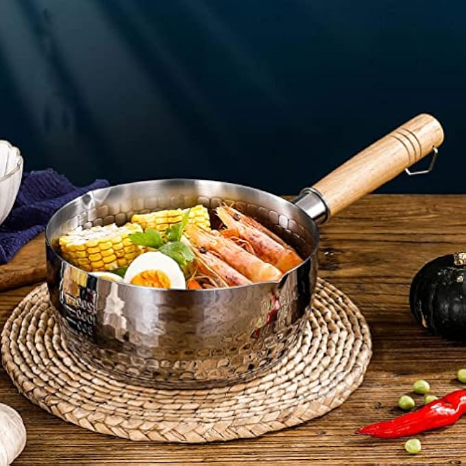 DOITOOL Stainless Steel Yukihira Pan Traditional Japanese Saucepan With Wood Handle Milk Sauce Pan For Ramen Tempura Milk 22Cm - Image 3