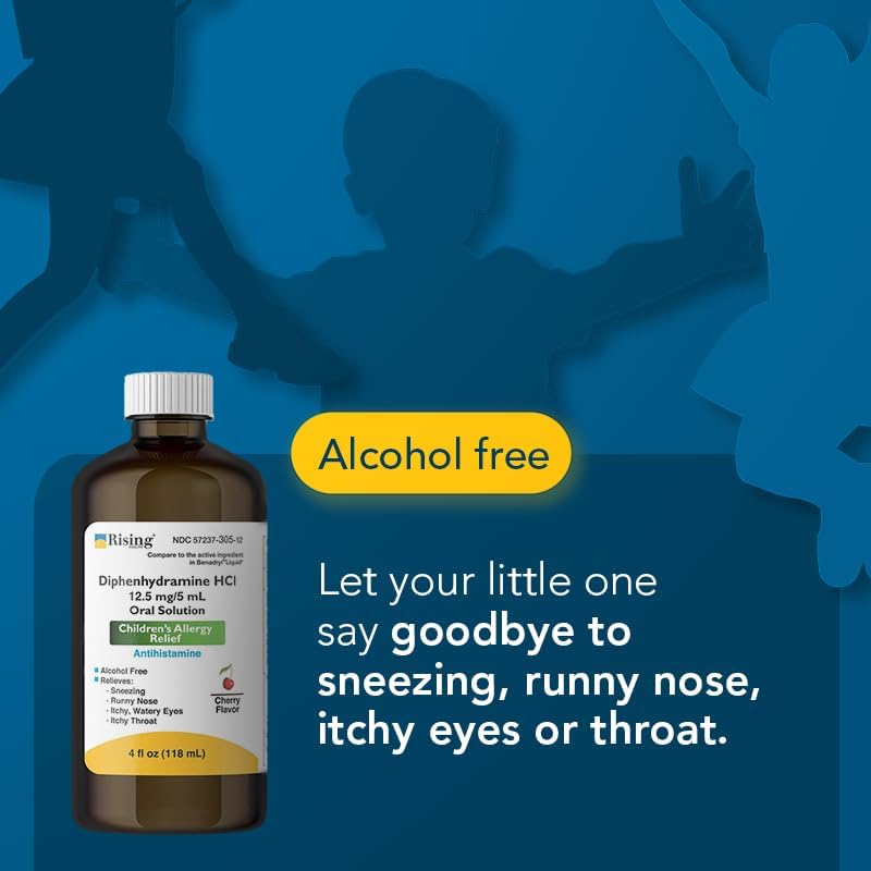 Rising Health  Allergy Relief Liquid Medicine with Diphenhydramine HCl 125mg5ml  Kids Allergy Syrup for Symptoms Like Runny Nose Itchy Eyes  More  Cherry Flavor  4 fl oz - Image 3