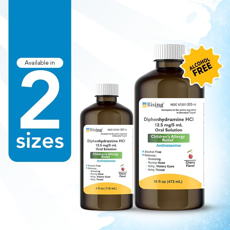 Rising Health  Allergy Relief Liquid Medicine with Diphenhydramine HCl 125mg5ml  Kids Allergy Syrup for Symptoms Like Runny Nose Itchy Eyes  More  Cherry Flavor  4 fl oz - Image 4