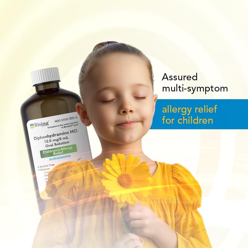 Rising Health  Allergy Relief Liquid Medicine with Diphenhydramine HCl 125mg5ml  Kids Allergy Syrup for Symptoms Like Runny Nose Itchy Eyes  More  Cherry Flavor  4 fl oz - Image 2
