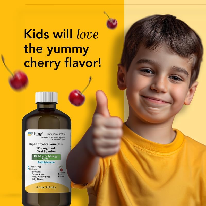 Rising Health  Allergy Relief Liquid Medicine with Diphenhydramine HCl 125mg5ml  Kids Allergy Syrup for Symptoms Like Runny Nose Itchy Eyes  More  Cherry Flavor  4 fl oz - Image 5