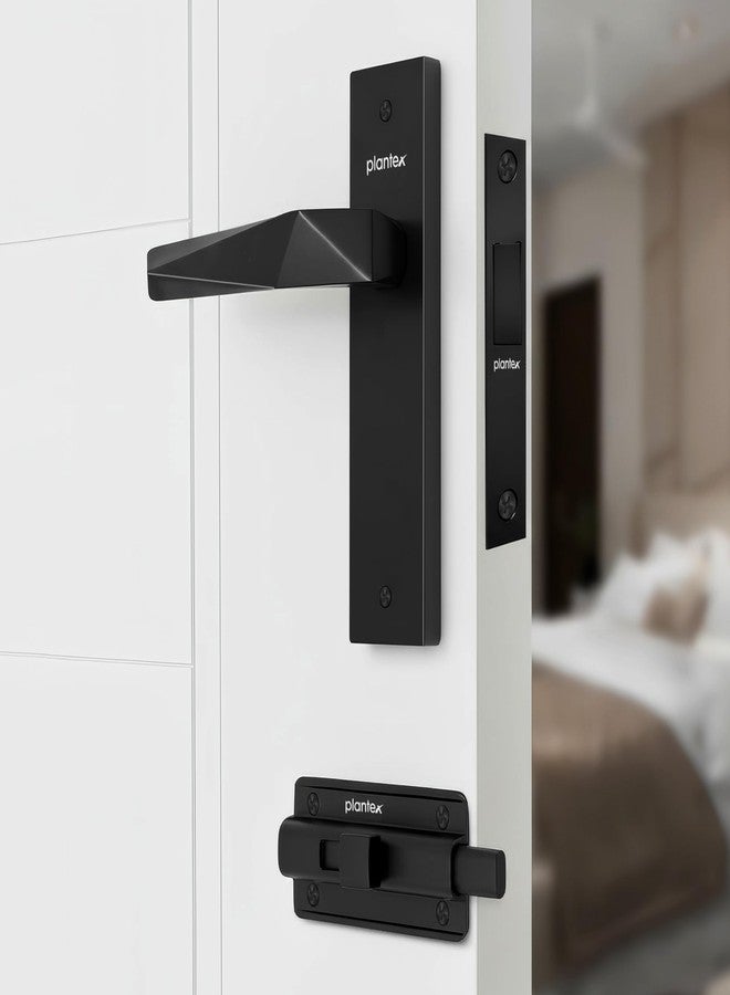 Plantex Heavy Duty Door Lock - Bathroom Door Lock/Mortise 8inch Keyless Plate Handle Set for Home/Bathroom/Store Room/Balcony/Office with Baby Latch (8129- Z-Black) - Image 1