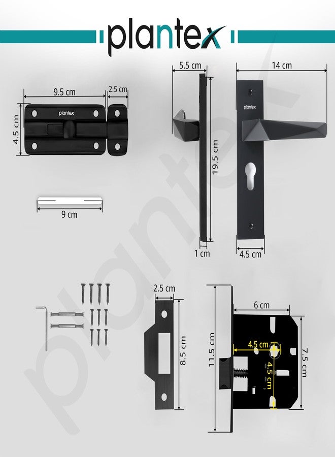 Plantex Heavy Duty Door Lock - Bathroom Door Lock/Mortise 8inch Keyless Plate Handle Set for Home/Bathroom/Store Room/Balcony/Office with Baby Latch (8129- Z-Black) - Image 4