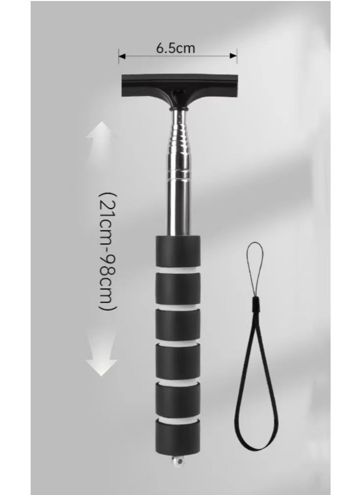 1pc Car Rearview Mirror Wiper, Retractable Auto Glass Squeegee, Water Cleaner with Telescopic Long Rod, Portable Cleaning Tool for All Vehicles, Universal Automotive Accessories (Black) - Image 2