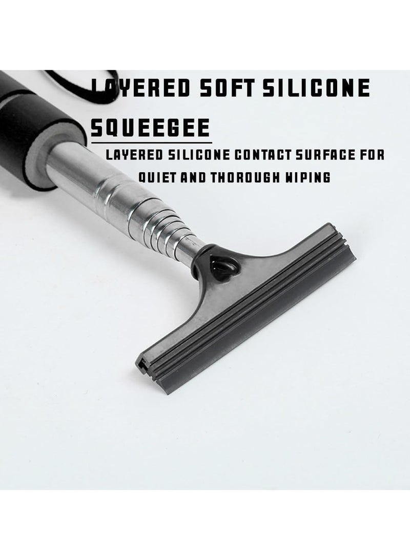 1pc Car Rearview Mirror Wiper, Retractable Auto Glass Squeegee, Water Cleaner with Telescopic Long Rod, Portable Cleaning Tool for All Vehicles, Universal Automotive Accessories (Black) - Image 3