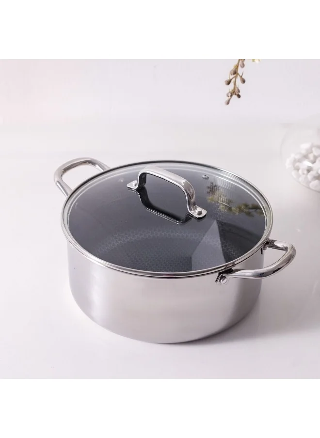 DANUBE HOME Chef's Delight Celina Pro Stainless Steel Casserole with Lid Luxury Serving Bowl Elegant Hot Pot For For Biryani Pulao And Etc 22x10cm