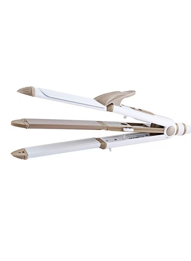 Multi Function 3 In 1 Ceramic Straighter Km - 1213 Golden/White - Image 1