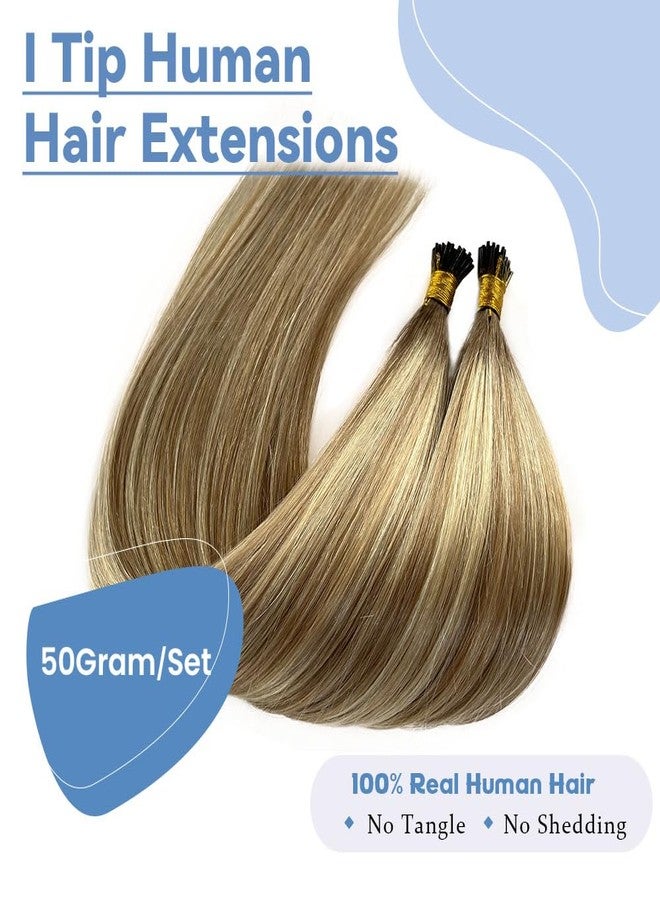 Smartinnov 24Inch I Tip Human Hair Extensions Balayage Ash Blonde to Platinum Blonde Highlight Pre Bonded Hair Extensions Ombre Balayage 50 Strands 50G Keratin Stick Tip Remy Hair - Image 2