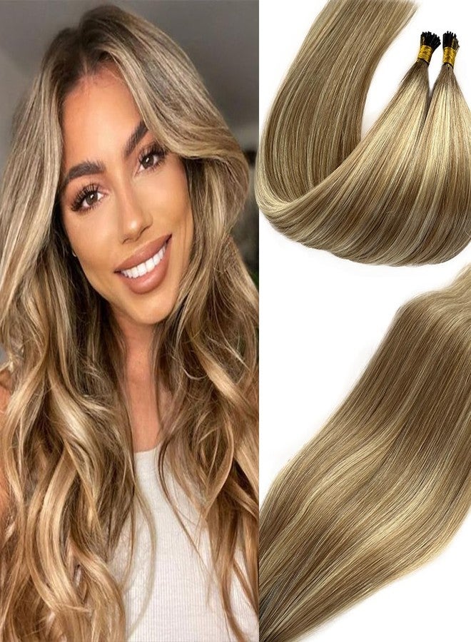 Smartinnov 24Inch I Tip Human Hair Extensions Balayage Ash Blonde to Platinum Blonde Highlight Pre Bonded Hair Extensions Ombre Balayage 50 Strands 50G Keratin Stick Tip Remy Hair - Image 1
