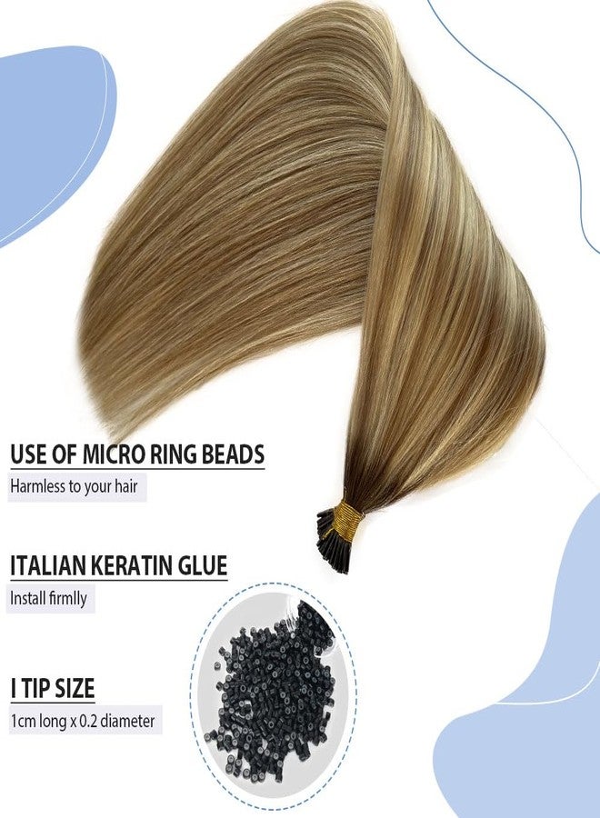 Smartinnov 24Inch I Tip Human Hair Extensions Balayage Ash Blonde to Platinum Blonde Highlight Pre Bonded Hair Extensions Ombre Balayage 50 Strands 50G Keratin Stick Tip Remy Hair - Image 5