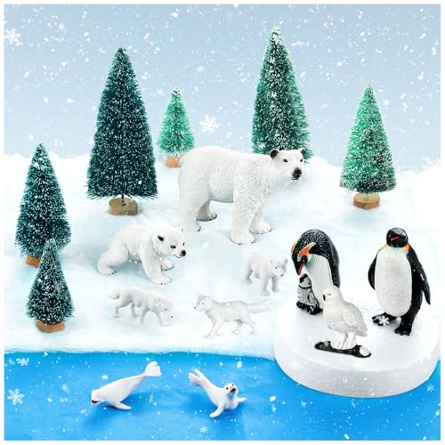 KFPPLXQ 20 Pcs Arctic Animals Figurines Toy Sets Includes 10 Pcs Polar Animals Penguin Polar Bear Whale Miniature Antarctic Winter Toys Suitable for Children Teacher Class - Image 1