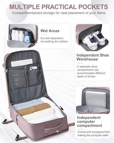 coowoz Large Travel Backpack Carry On for Women Man Waterproof Gym Backpacks with Laptop Compartment Mochila de Viaje Teacher Personal Item Backpack Rucksack Airplane Accessories Must Haves Lotus Pink - Image 4
