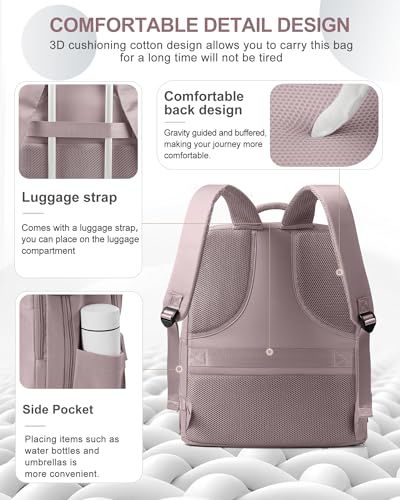 coowoz Large Travel Backpack Carry On for Women Man Waterproof Gym Backpacks with Laptop Compartment Mochila de Viaje Teacher Personal Item Backpack Rucksack Airplane Accessories Must Haves Lotus Pink - Image 5