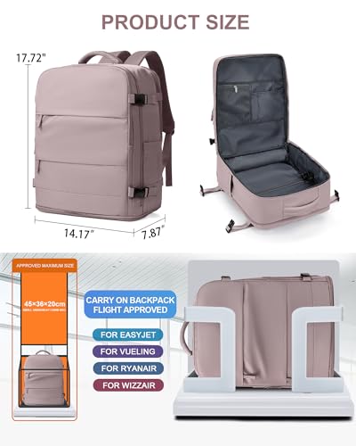 coowoz Large Travel Backpack Carry On for Women Man Waterproof Gym Backpacks with Laptop Compartment Mochila de Viaje Teacher Personal Item Backpack Rucksack Airplane Accessories Must Haves Lotus Pink - Image 3