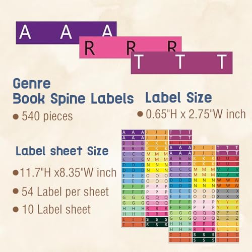 Magictodoor 540PCS Alphabet Book Spine Labels for Library | Teacher Supplies Stickers for Classroom | Letter Stickers 10 Sheet Pack - Image 3
