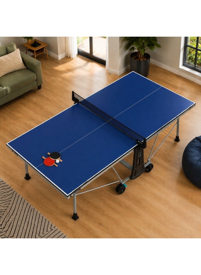 Cornilleau 300 Indoor Foldable Table Tennis Table 18mm High-Density Playing Surface | Compact Folding Ping Pong Table with Playback Mode, DSI 16-Point Safety Lock, Steel Frame, Anti-Glare Blue Top, Wheels & Bat Ball Storage - Image 4
