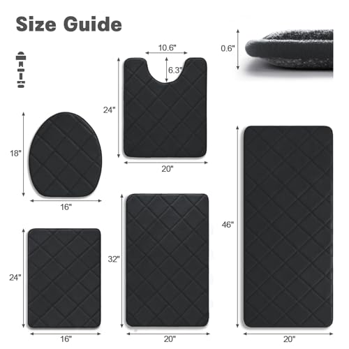 YIHOUSE Bathroom Rug Set 5 Piece, Soft Non Slip Memory Foam Bathroom Rugs, Machine Wash Bath Room Mat Set, Water Absorbent Bath Rugs for Toilet and Floor (Black) - Image 4