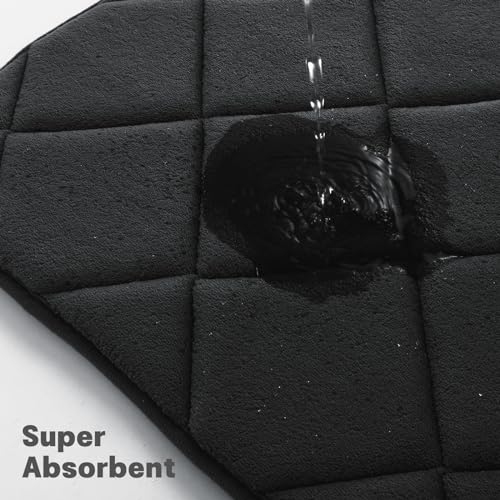 YIHOUSE Bathroom Rug Set 5 Piece, Soft Non Slip Memory Foam Bathroom Rugs, Machine Wash Bath Room Mat Set, Water Absorbent Bath Rugs for Toilet and Floor (Black) - Image 2