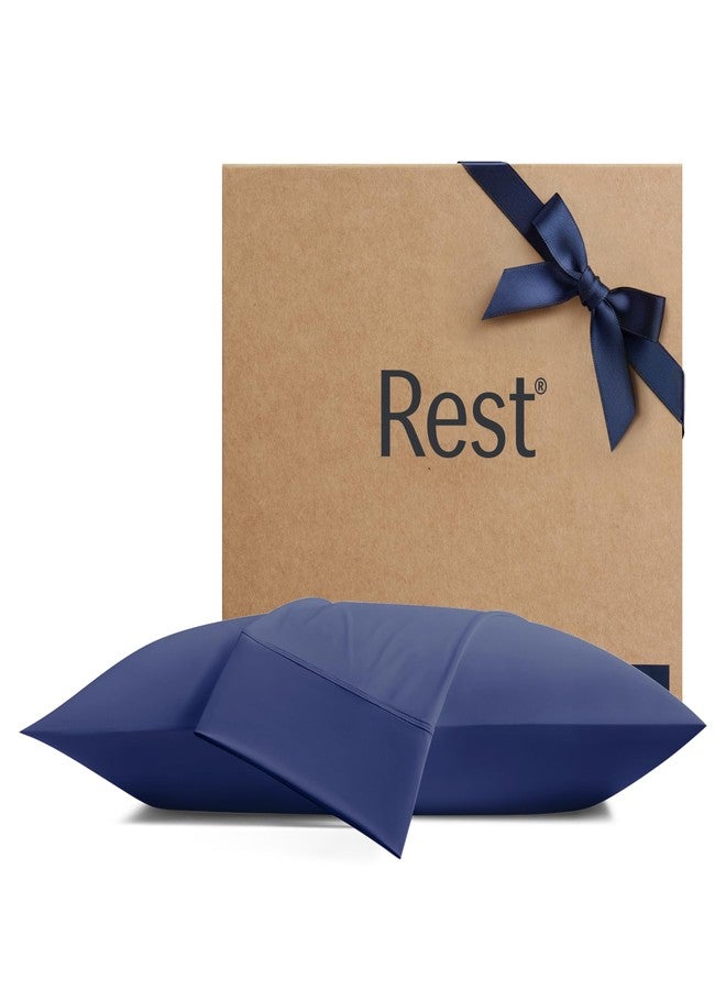 REST Evercool+ Cooling Pillowcases, Silver Infused Fabric for Fresh & Hygienic Sleep, Ultra Smooth for Better Skin & Hair, Stretchy for Snug Fit, Easy Care, Holiday Present Midnight Blue, King 19"x35" - Image 1