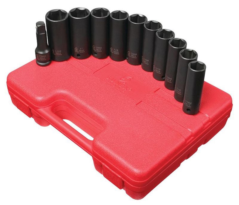 SUNEX TOOLS 2611 1/2-Inch Drive Extra Thin Wall Deep Impact Socket Set