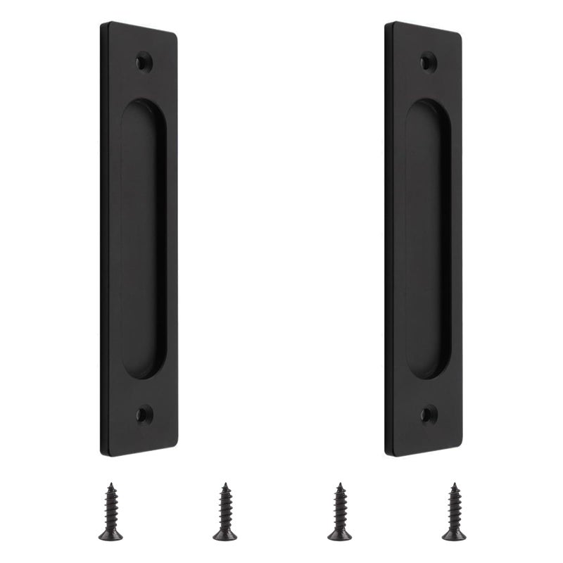 MOROBOR Rectangular Recessed Sliding Door Pulls 2pcs Matte Black Flush Pull Aluminum Alloy Closet Doors Finger Pulls with Screws for Sliding Barn Door