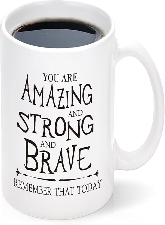 Cabtnca Thank You Gifts, Inspirational Gifts for Women, Men, Coworker, Nurse, Teacher, Best Friends, Encouragement Birthday Gifts for Women, You Are Amazing And Strong And Brave Mug 11Oz