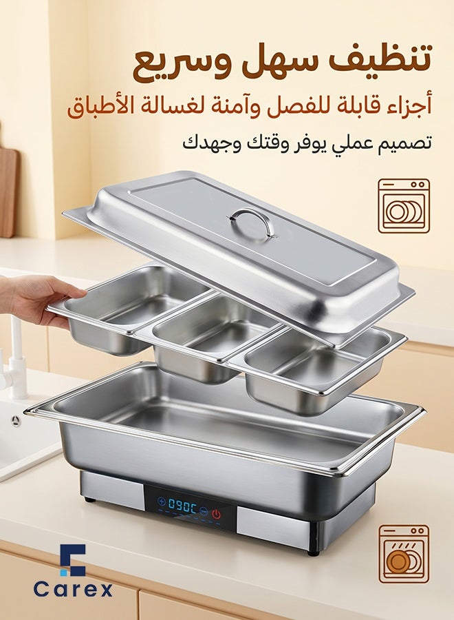 careX 3 Compartment OLED Touch Control Electric Chafing Dish, Rectangular Food-Grade Stainless Steel Buffet Food Warmer, for Commercial Catering Hotels Restaurants - Image 4