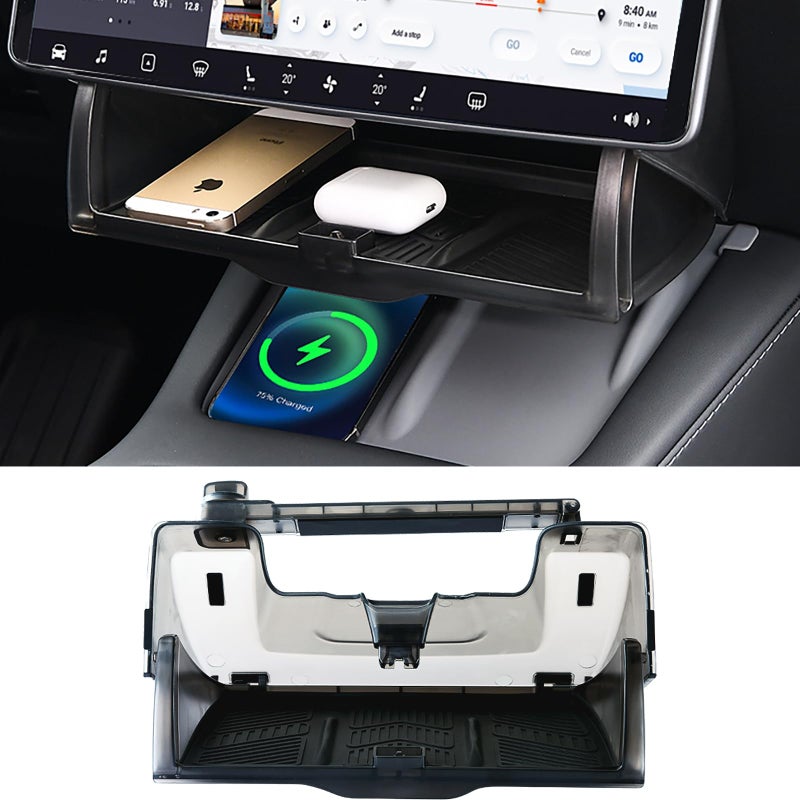 Heryvii Tesla Hidden Under Screen Storage Box [One-tap Open & Smooth Damping Slides] Center Console Organizer for Model Y Juniper Model 3 Highland 2026~2016 (Fit New Model Y/3 Standard, Premium & Performance - Image 1