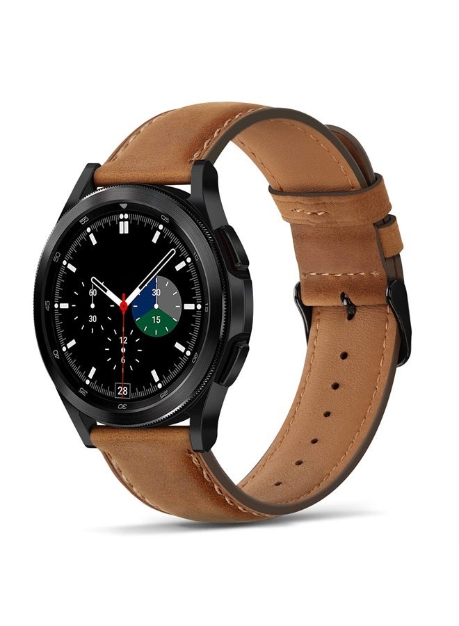 Tasikar أحزمة جلدية 20 مم متوافقة مع ساعة سامسونج جالاكسي ووتش 6/5/4/ساعة ووتش 6 كلاسيك 43 مم 47 مم/ساعة 5 برو، سوار جلد طبيعي لساعة جالاكسي ووتش 4 كلاسيك/ساعة 3، بني - Image 1