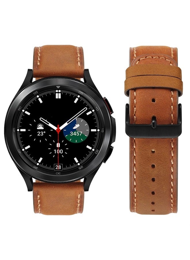 Tasikar أحزمة جلدية 20 مم متوافقة مع ساعة سامسونج جالاكسي ووتش 6/5/4/ساعة ووتش 6 كلاسيك 43 مم 47 مم/ساعة 5 برو، سوار جلد طبيعي لساعة جالاكسي ووتش 4 كلاسيك/ساعة 3، بني - Image 3