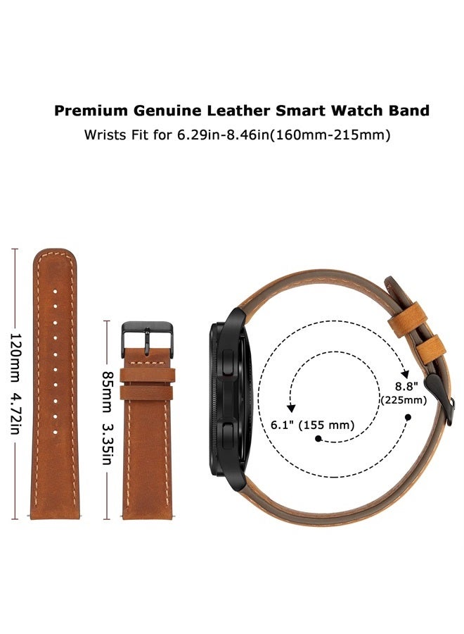 Tasikar أحزمة جلدية 20 مم متوافقة مع ساعة سامسونج جالاكسي ووتش 6/5/4/ساعة ووتش 6 كلاسيك 43 مم 47 مم/ساعة 5 برو، سوار جلد طبيعي لساعة جالاكسي ووتش 4 كلاسيك/ساعة 3، بني - Image 5