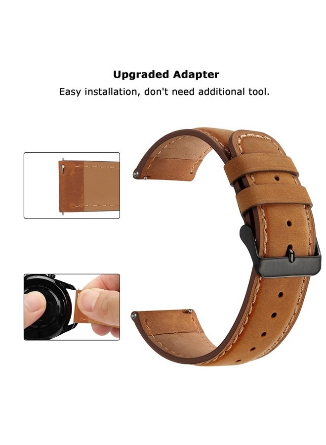 Tasikar أحزمة جلدية 20 مم متوافقة مع ساعة سامسونج جالاكسي ووتش 6/5/4/ساعة ووتش 6 كلاسيك 43 مم 47 مم/ساعة 5 برو، سوار جلد طبيعي لساعة جالاكسي ووتش 4 كلاسيك/ساعة 3، بني - Image 4