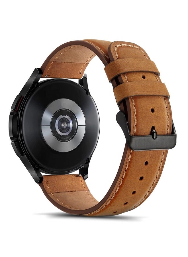 Tasikar أحزمة جلدية 20 مم متوافقة مع ساعة سامسونج جالاكسي ووتش 6/5/4/ساعة ووتش 6 كلاسيك 43 مم 47 مم/ساعة 5 برو، سوار جلد طبيعي لساعة جالاكسي ووتش 4 كلاسيك/ساعة 3، بني - Image 2