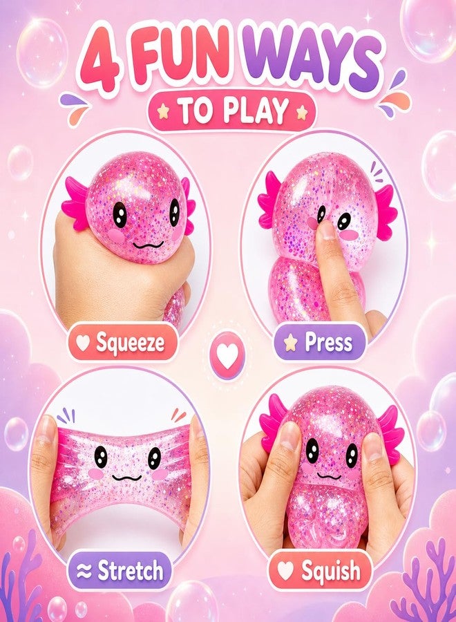Oulores Axolotl Squishy Stress Relief Toy, Glitter Slow Rising Squeeze Toy， Soft Squeeze Sensory Fidget Toys, Cute Axolotls Squishies Party Favors Classroom - Image 3